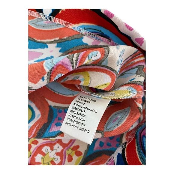 ILE New York Dress Size 8 Red Pink Blue Graphic Cap Sleeve Stretch - Picture 7 of 9